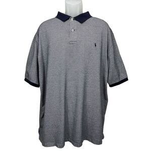 Polo Ralph Lauren Men's 2XLT Vintage Herringbone Blue/White‎ Cotton Polo Shirt